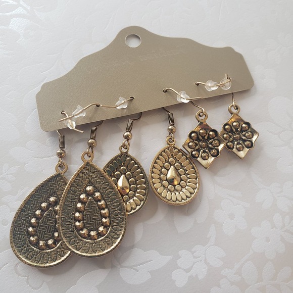 Multi-colored Earrings Set Round Drop-shaped Flower Set Turquoise - Picture 2 of 7